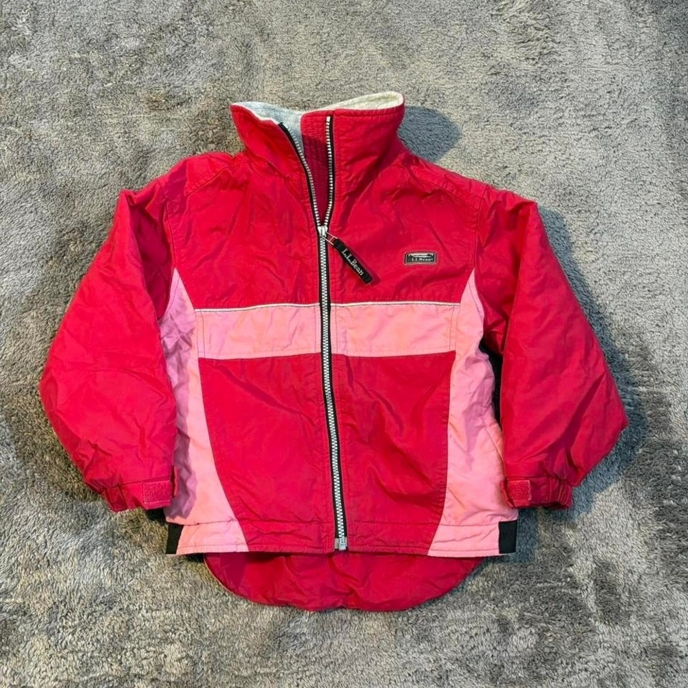 LL Bean Kids Pink and Red Ski‎ Jacket warm insulated fleece jacket Size 6